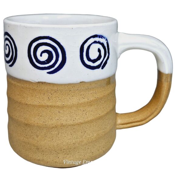 Vtg Japan Hand Turned Stoneware Vortex Coffee Mug 12oz Tea Cup Textured Infinity - Picture 4 of 14